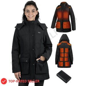 Heated Winter Coat with Detachable Hood Long Jacket Warm Tech Chic
